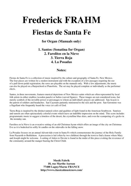 Frederick Frahm: Fiestas De Santa Fe For Organ (manuals Only) Or Piano Or Harpsichord